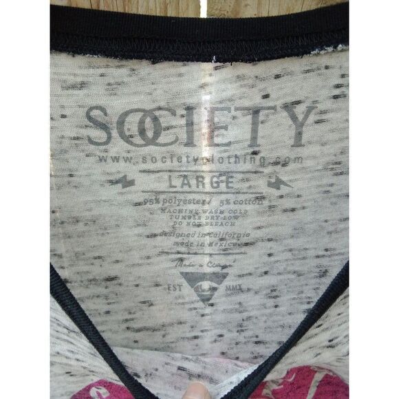 Rustic American Society T-Shirt Long Sleeve Gray & Pink Large - Picture 4 of 5